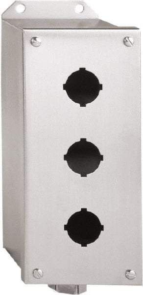 Schneider Electric - 3 Hole, 30mm Hole Diameter, Stainless Steel Pushbutton Switch Enclosure - 1, 3, 4, 12, 4X NEMA Rated - Exact Tool & Supply