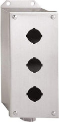 Schneider Electric - 3 Hole, 30mm Hole Diameter, Stainless Steel Pushbutton Switch Enclosure - 1, 3, 4, 12, 4X NEMA Rated - Exact Tool & Supply