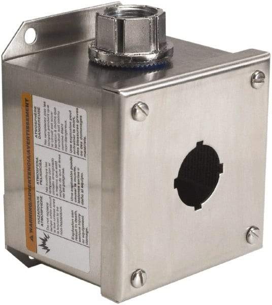 Schneider Electric - 1 Hole, 30mm Hole Diameter, Stainless Steel Pushbutton Switch Enclosure - 1, 3, 4, 12, 4X NEMA Rated - Exact Tool & Supply