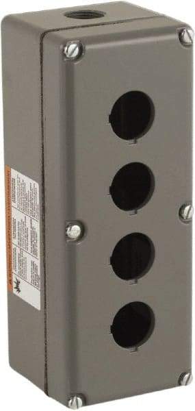 Schneider Electric - 4 Hole, 30mm Hole Diameter, Aluminum Pushbutton Switch Enclosure - 1, 3, 4, 6, 12, 13 NEMA Rated - Exact Tool & Supply