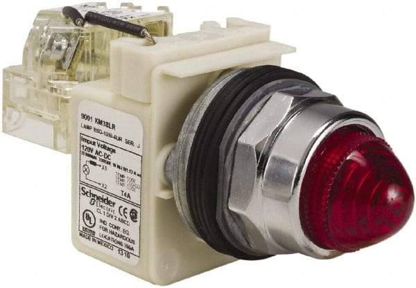 Schneider Electric - 120 VAC Red Lens LED Indicating Light - Screw Clamp Connector - Exact Tool & Supply