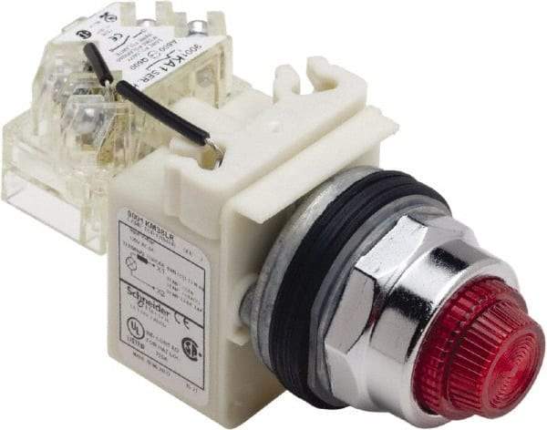 Schneider Electric - 120 V Red Lens LED Press-to-Test Indicating Light - Octagonal Lens, Screw Clamp Connector - Exact Tool & Supply