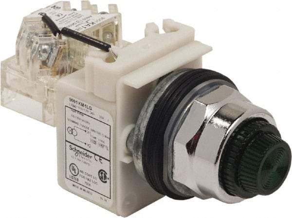Schneider Electric - 120 VAC Green Lens LED Pilot Light - Round Lens, Screw Clamp Connector - Exact Tool & Supply