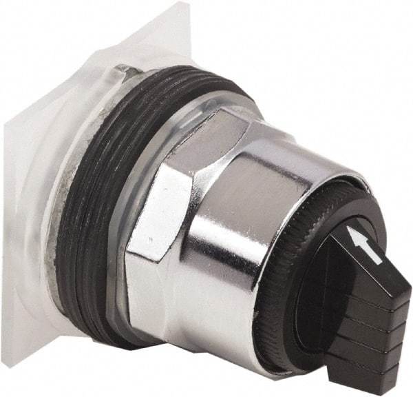 Schneider Electric - 30mm Mount Hole, 3 Position, Knob and Pushbutton Operated, Selector Switch Only - Black, Momentary (MO), without Contact Blocks, Weatherproof and Dust and Oil Resistant - Exact Tool & Supply