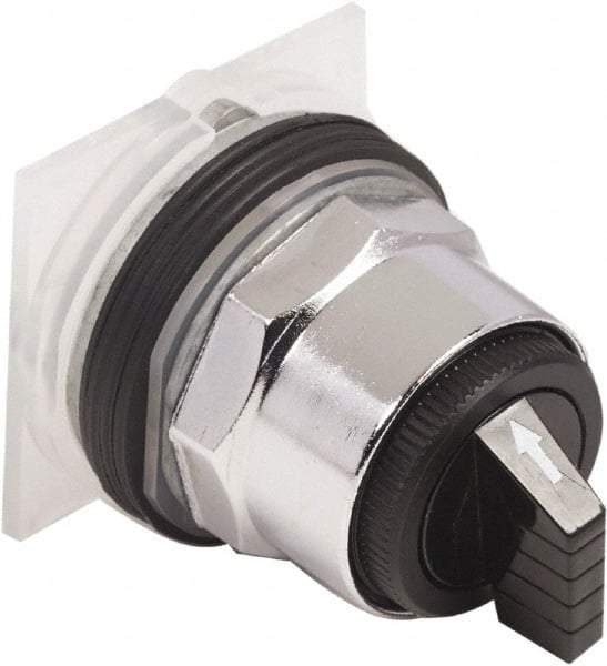 Schneider Electric - 30mm Mount Hole, 3 Position, Knob and Pushbutton Operated, Selector Switch Only - Black, Momentary (MO), without Contact Blocks, Weatherproof and Dust and Oil Resistant - Exact Tool & Supply