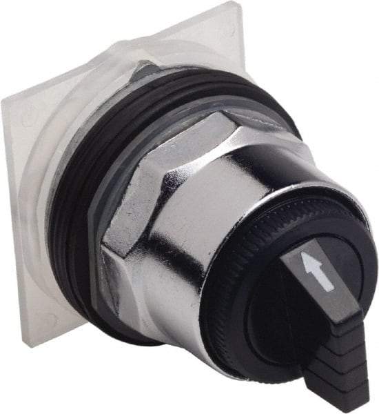 Schneider Electric - 30mm Mount Hole, 3 Position, Knob and Pushbutton Operated, Selector Switch Only - Black, Momentary (MO), without Contact Blocks, Weatherproof and Dust and Oil Resistant - Exact Tool & Supply
