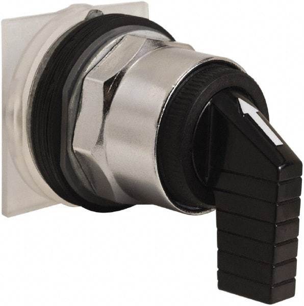 Schneider Electric - 30mm Mount Hole, 3 Position, Knob and Pushbutton Operated, Selector Switch Only - Black, Momentary (MO), without Contact Blocks, Weatherproof and Dust and Oil Resistant - Exact Tool & Supply