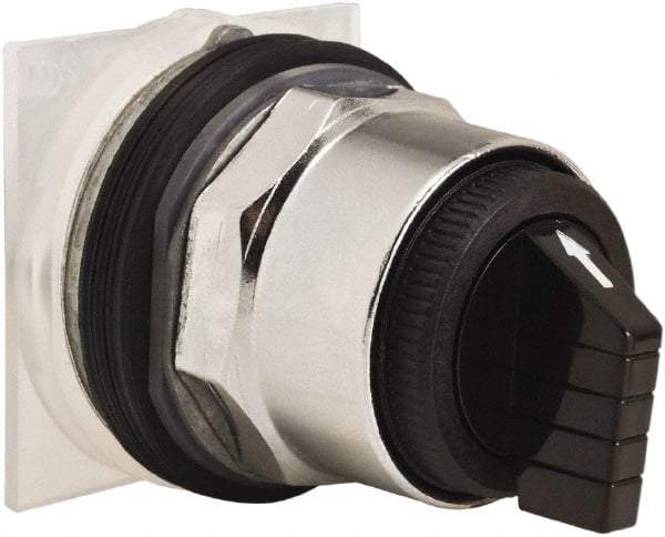 Schneider Electric - 30mm Mount Hole, 3 Position, Knob and Pushbutton Operated, Selector Switch Only - Black, Maintained (MA), without Contact Blocks, Weatherproof and Dust and Oil Resistant - Exact Tool & Supply