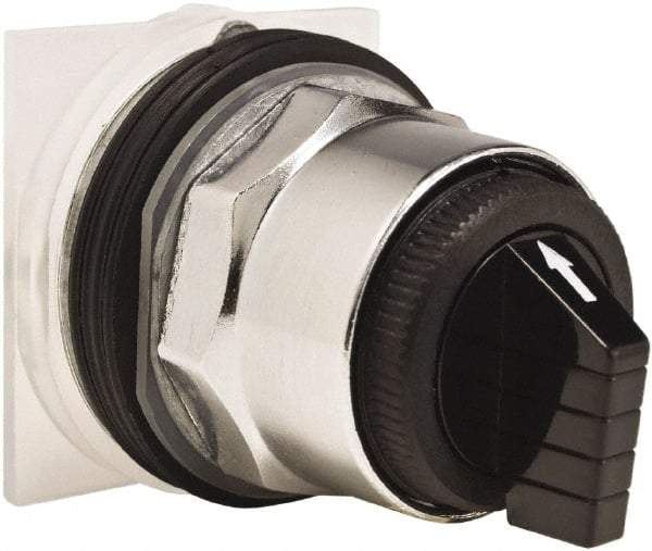 Schneider Electric - 30mm Mount Hole, 3 Position, Knob and Pushbutton Operated, Selector Switch Only - Black, Maintained (MA), without Contact Blocks, Weatherproof and Dust and Oil Resistant - Exact Tool & Supply