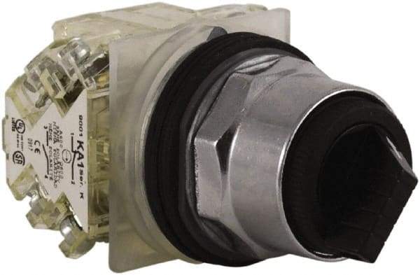 Schneider Electric - 30mm Mount Hole, 2 Position, Knob and Pushbutton Operated, Selector Switch - Black, Maintained (MA), 2NO/2NC, Weatherproof and Dust and Oil Resistant - Exact Tool & Supply