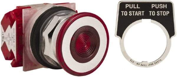 Schneider Electric - 30mm Mount Hole, Extended Straight, Pushbutton Switch with Contact Block - Red Pushbutton, Maintained (MA) - Exact Tool & Supply