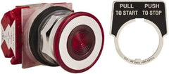Schneider Electric - 30mm Mount Hole, Extended Straight, Pushbutton Switch with Contact Block - Red Pushbutton, Maintained (MA) - Exact Tool & Supply