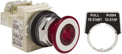 Schneider Electric - 30mm Mount Hole, Extended Straight, Pushbutton Switch with Contact Block - Red Pushbutton, Maintained (MA) - Exact Tool & Supply