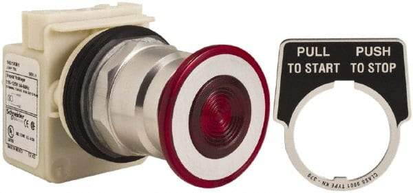 Schneider Electric - 30mm Mount Hole, Extended Straight, Pushbutton Switch Only - Round, Red Pushbutton, Maintained (MA), Momentary (MO), Weatherproof, Dust and Oil Resistant - Exact Tool & Supply