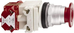 Schneider Electric - 30mm Mount Hole, Extended Straight, Pushbutton Switch with Contact Block - Red Pushbutton, Maintained (MA), Momentary (MO) - Exact Tool & Supply