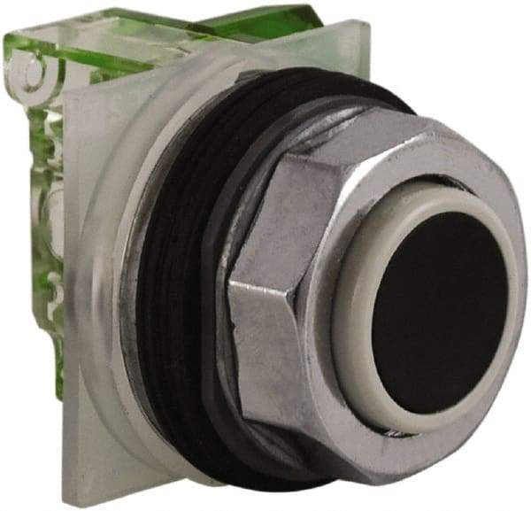 Schneider Electric - 30mm Mount Hole, Extended Straight, Pushbutton Switch with Contact Block - Black Pushbutton, Momentary (MO) - Exact Tool & Supply