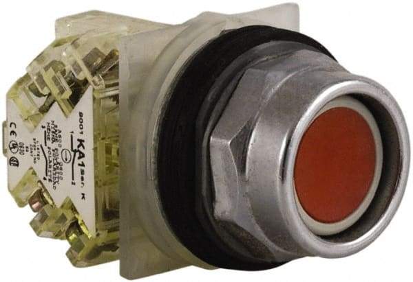 Schneider Electric - 30mm Mount Hole, Extended Straight, Pushbutton Switch with Contact Block - Red Pushbutton, Momentary (MO) - Exact Tool & Supply