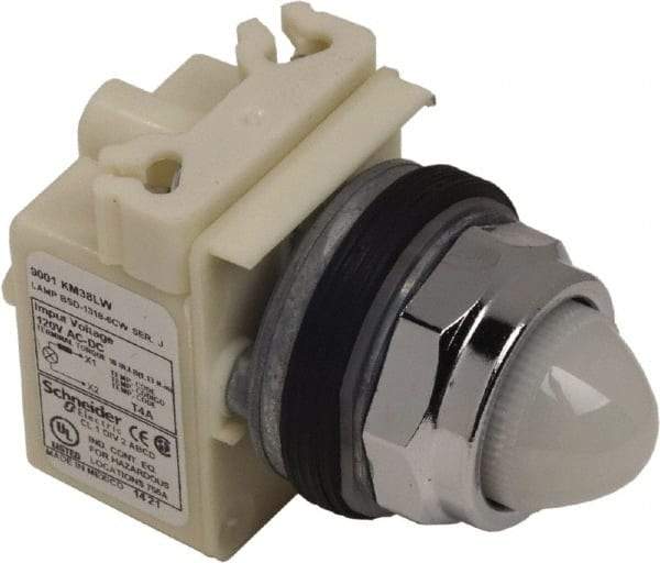 Schneider Electric - 120 V White Lens LED Pilot Light - Round Lens, Screw Clamp Connector - Exact Tool & Supply