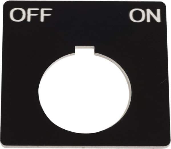 Schneider Electric - Square, Plastic Legend Plate - Off-On - Black Background, White Letters, 1.2 Inch Hole Diameter, 2-1/4 Inch Square - Exact Tool & Supply