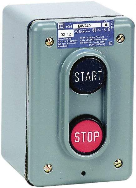 Schneider Electric - 2 Operator, Projecting Pushbutton Control Station - Start, Stop (Legend), Momentary Switch, NO/NC Contact, NEMA 4 - Exact Tool & Supply