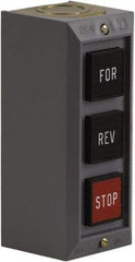 Schneider Electric - 3 Operator, Projecting Pushbutton Control Station - Forward, Reverse, Stop (Legend), Momentary Switch, 2NO/3NC Contact, NEMA 1 - Exact Tool & Supply