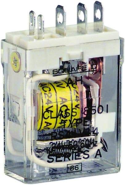 Square D - 1 hp at 240 Volt & 1/2 hp at 120 Volt, Electromechanical Plug-in General Purpose Relay - 12 Amp at 240 VAC, SPDT, 24 VAC at 50/60 Hz - Exact Tool & Supply