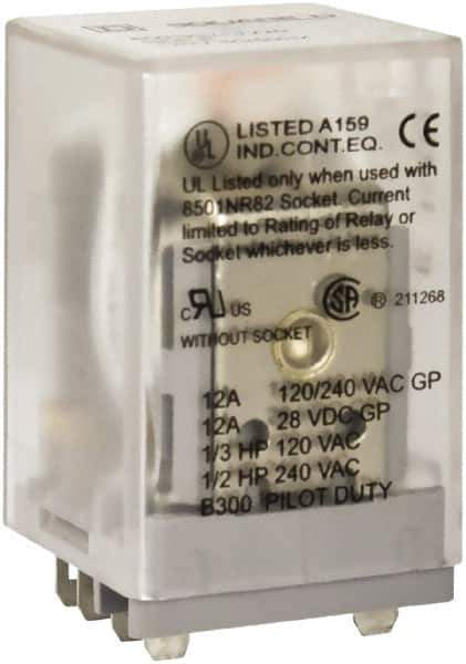 Square D - 1/2 hp at 240 Volt & 1/3 hp at 120 Volt, Electromechanical Spade General Purpose Relay - 6.6 Amp at 240 VAC, 3PDT, 12 VDC - Exact Tool & Supply