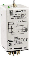 Square D - 8 Pins, 1/2 hp at 240 Volt & 1/3 hp at 120 Volt, Electromechanical Plug-in General Purpose Relay - 12 Amp at 240 VAC, DPDT, 240 VAC, 36mm Wide x 65mm High x 44mm Deep - Exact Tool & Supply