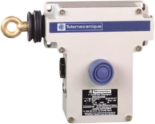 Telemecanique Sensors - 10 Amp, NO/NC Configuration, Left Hand Operation, Rope Operated Limit Switch - Pushbutton Reset, Rope Pull, No Pilot Light, 300 VAC - Exact Tool & Supply