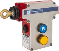 Telemecanique Sensors - 10 Amp, 2NO/2NC Configuration, Left Hand Operation, Rope Operated Limit Switch - Pushbutton Reset, Cable Pull, Pilot Light Indicator, 300 VAC - Exact Tool & Supply
