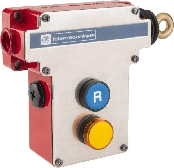 Telemecanique Sensors - 10 Amp, 2NO/2NC Configuration, Right Hand Operation, Rope Operated Limit Switch - Pushbutton Reset, Cable Pull, Pilot Light Indicator, 300 VAC - Exact Tool & Supply