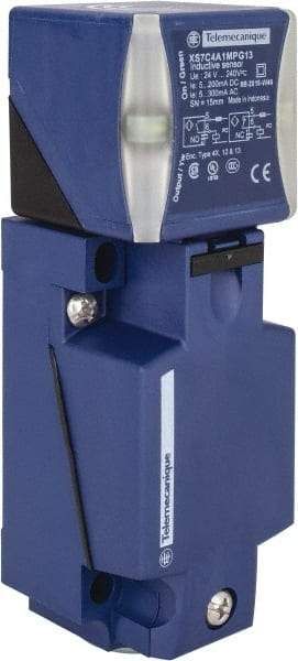 Telemecanique Sensors - NPN, PNP, NO/NC, 15mm Detection, Rectangular, Inductive Proximity Sensor - 2 Wires, IP65, IP67, IP69, 24 to 240 VAC @ 50/60 Hz, 24 to 240 VDC, 40mm Long x 117mm Wide - Exact Tool & Supply