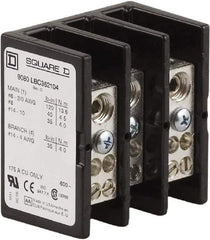 Square D - 3 Poles, 175 (Copper) Amp, Phenolic Power Distribution Block - 600 VAC, 1 Primary Connection - Exact Tool & Supply