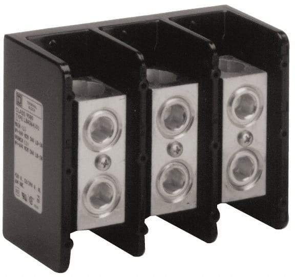 Square D - 3 Poles, 340 (Aluminium), 420 (Copper) Amp, Phenolic Power Distribution Block - 600 VAC, 1 Primary Connection - Exact Tool & Supply