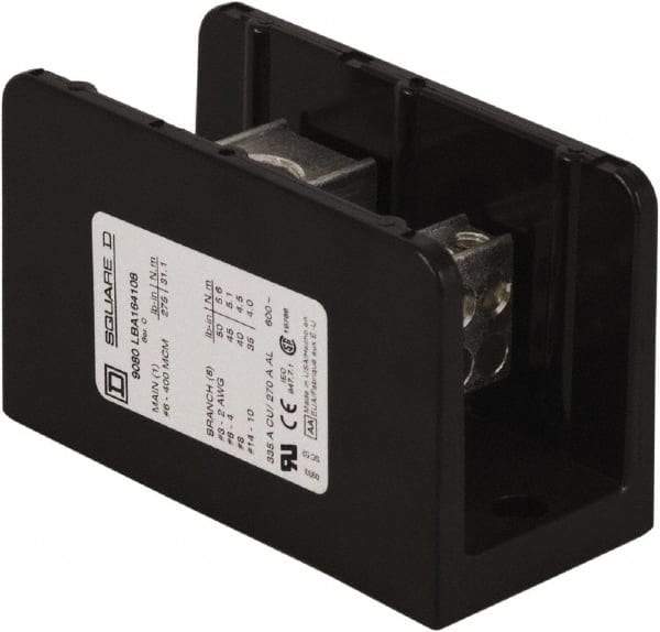 Square D - 1 Pole, 270 (Aluminium), 335 (Copper) Amp, Phenolic Power Distribution Block - 600 VAC, 1 Primary Connection - Exact Tool & Supply