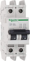 Schneider Electric - 20 Amp, 125 VDC, 240 VAC, 60 VDC, 1 Pole, DIN Rail Mount, Fixed Mount Miniature Circuit Breaker - Thermal Magnetic Trip, Multiple Breaking Capacity Ratings, 73mm Deep x 107mm High x 36mm Wide - Exact Tool & Supply