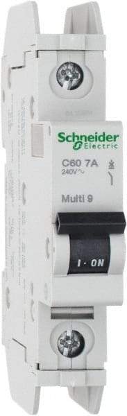 Schneider Electric - 7 Amp, 125 VDC, 240 VAC, 60 VDC, 1 Pole, DIN Rail Mount, Fixed Mount Miniature Circuit Breaker - Thermal Magnetic Trip, Multiple Breaking Capacity Ratings, 73mm Deep x 107mm High x 18mm Wide - Exact Tool & Supply