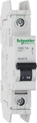 Schneider Electric - 7 Amp, 125 VDC, 240 VAC, 60 VDC, 1 Pole, DIN Rail Mount, Fixed Mount Miniature Circuit Breaker - Thermal Magnetic Trip, Multiple Breaking Capacity Ratings, 73mm Deep x 107mm High x 18mm Wide - Exact Tool & Supply