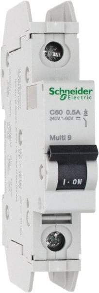 Schneider Electric - 0.50 Amp, 125 VDC, 240 VAC, 60 VDC, 1 Pole, DIN Rail Mount, Fixed Mount Miniature Circuit Breaker - Thermal Magnetic Trip, Multiple Breaking Capacity Ratings, 73mm Deep x 107mm High x 18mm Wide - Exact Tool & Supply