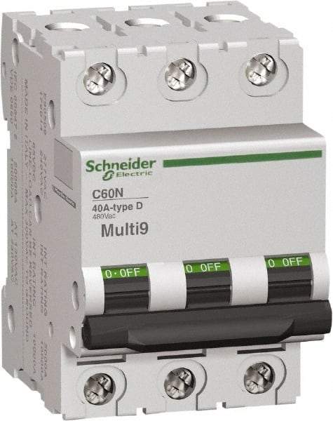 Schneider Electric - 2 Amp, 3 Pole, DIN Rail Mount Standard Circuit Breaker - Multiple Breaking Capacity Ratings, 14-4 (Copper) AWG, 3 Inch Deep x 3.19 Inch High x 2.13 Inch Wide - Exact Tool & Supply