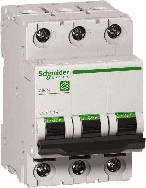 Schneider Electric - 63 Amp, 440 VAC, 3 Pole, DIN Rail Mounted Miniature Circuit Breaker - Magnetic Trip, Multiple Breaking Capacity Ratings, 18-2 AWG, 76mm Deep x 81mm High x 54mm Wide - Exact Tool & Supply