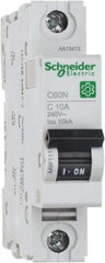 Schneider Electric - 10 Amp, 240/415 VAC, 1 Pole, DIN Rail Mounted Miniature Circuit Breaker - Thermal Magnetic Trip, 10 kA at 240 VAC Breaking Capacity, 14-4 AWG, 76mm Deep x 81mm High x 18mm Wide - Exact Tool & Supply