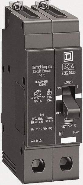 Square D - 60 Amp, 480Y/277 V, 2 Pole, Bolt On Miniature Circuit Breaker - 18 kA Breaking Capacity, 12, 14 AWG - Exact Tool & Supply