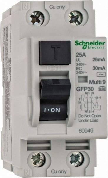 Schneider Electric - 25 Amp, 240 VAC, 2 Pole, Residual Current Device - Exact Tool & Supply