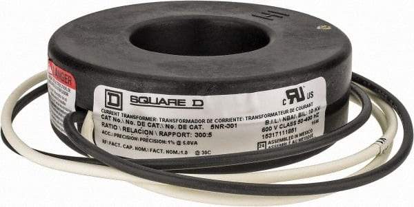 Square D - 300 Amp AC Input, 5 Amp AC Output, Panel Meter Current Transformer - Flying Lead Terminal, For Use with Ammeter, Solid State Transducer - Exact Tool & Supply