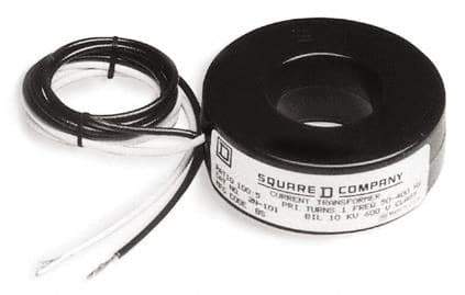 Square D - 100 Amp AC Input, 5 Amp AC Output, Panel Meter Current Transformer - Flying Lead Terminal, For Use with AC Ammeter - Exact Tool & Supply
