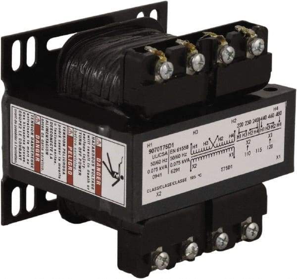Square D - 1 Phase, 75 VA, Control Transformer - 131°F Temp Rise - Exact Tool & Supply