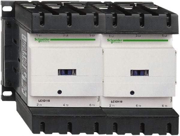 Schneider Electric - 3 Pole, 120 Coil VAC at 50/60 Hz, 150 Amp at 440 VAC, Reversible IEC Contactor - 3 Phase hp: 100 at 460/480 VAC, 125 at 575/600 VAC, 40 at 200/208 VAC, 50 at 230/240 VAC - Exact Tool & Supply