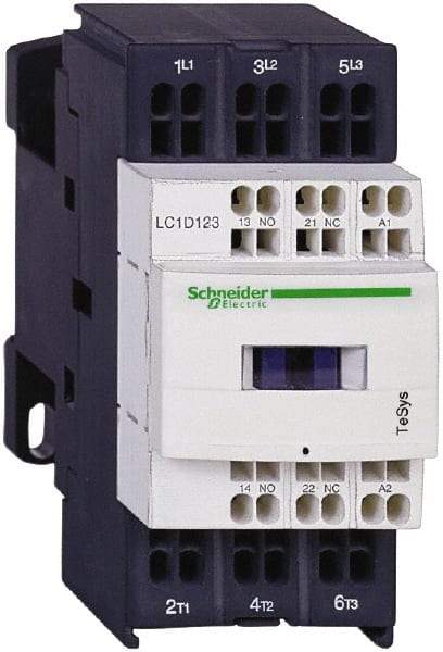 Schneider Electric - 3 Pole, 24 Coil VDC, 16 Amp at 440 VAC and 9 Amp at 440 VAC, Nonreversible IEC Contactor - 1 Phase hp: 0.5 at 115 VAC, 1 at 230/240 VAC, 3 Phase hp: 2 at 200/208 VAC, 2 at 230/240 VAC, 5 at 460/480 VAC, 7.5 at 575/600 VAC - Exact Tool & Supply
