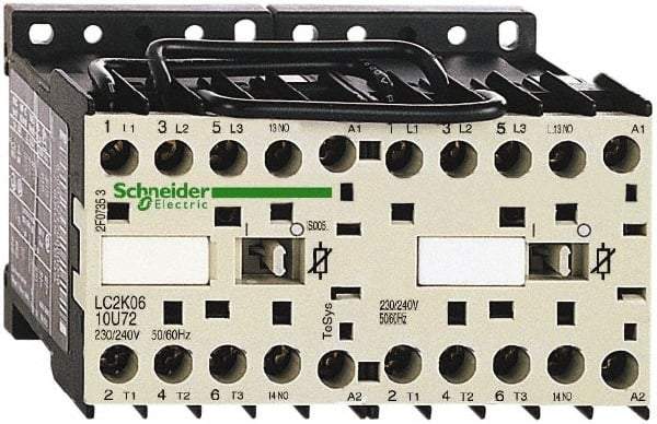 Schneider Electric - 3 Pole, 24 Coil VAC at 50/60 Hz, 6 Amp at 440 VAC, Reversible IEC Contactor - BS 5424, CSA, IEC 60947, NF C 63-110, RoHS Compliant, UL Listed, VDE 0660 - Exact Tool & Supply